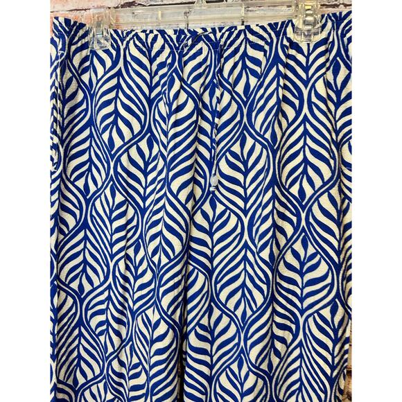 H&M blue white pants wide leg leaf pull on women's size medium - Picture 5 of 5